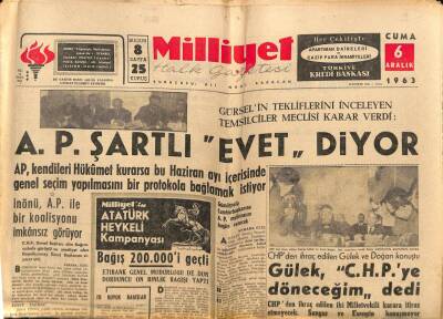 Milliyet Halk Gazetesi 6 Aralık 1963 - Makarios Anayasa Tadilatı Talep Etti GZ91601 - 1