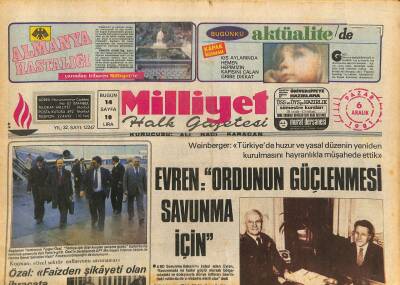 Milliyet Halk Gazetesi 6 Aralık 1981 - Evren Ordunun Güçlenmesi Savunma İçin - Vergi Denetimleri Yarın Başlıyor GZ127619 - 1