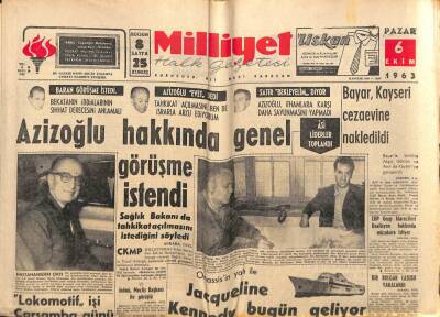 Milliyet Halk Gazetesi 6 Ekim 1963 - Bayar , Kayseri Cezaevine Nakledildi - Azizoğlu Hakkında Genel Görüşme İstendi GZ92853 - 1