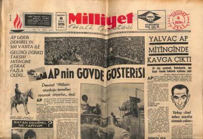 Milliyet Halk Gazetesi 6 Ekim 1965 - APnin Gövde Gösterisi - Yalvaç AP Mitinginde Kavga Çıktı GZ117733 - 1