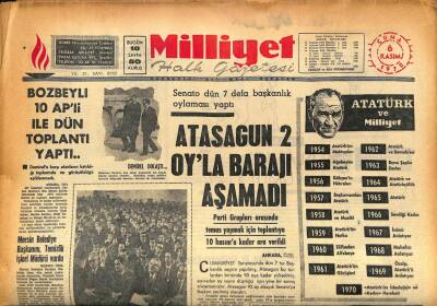 Milliyet Halk Gazetesi 6 Kasım 1970 - Sofya,Atina,Bükreş Uçaklara Türkiyeye Geçiş İzni Vermiyor GZ86645 - 1