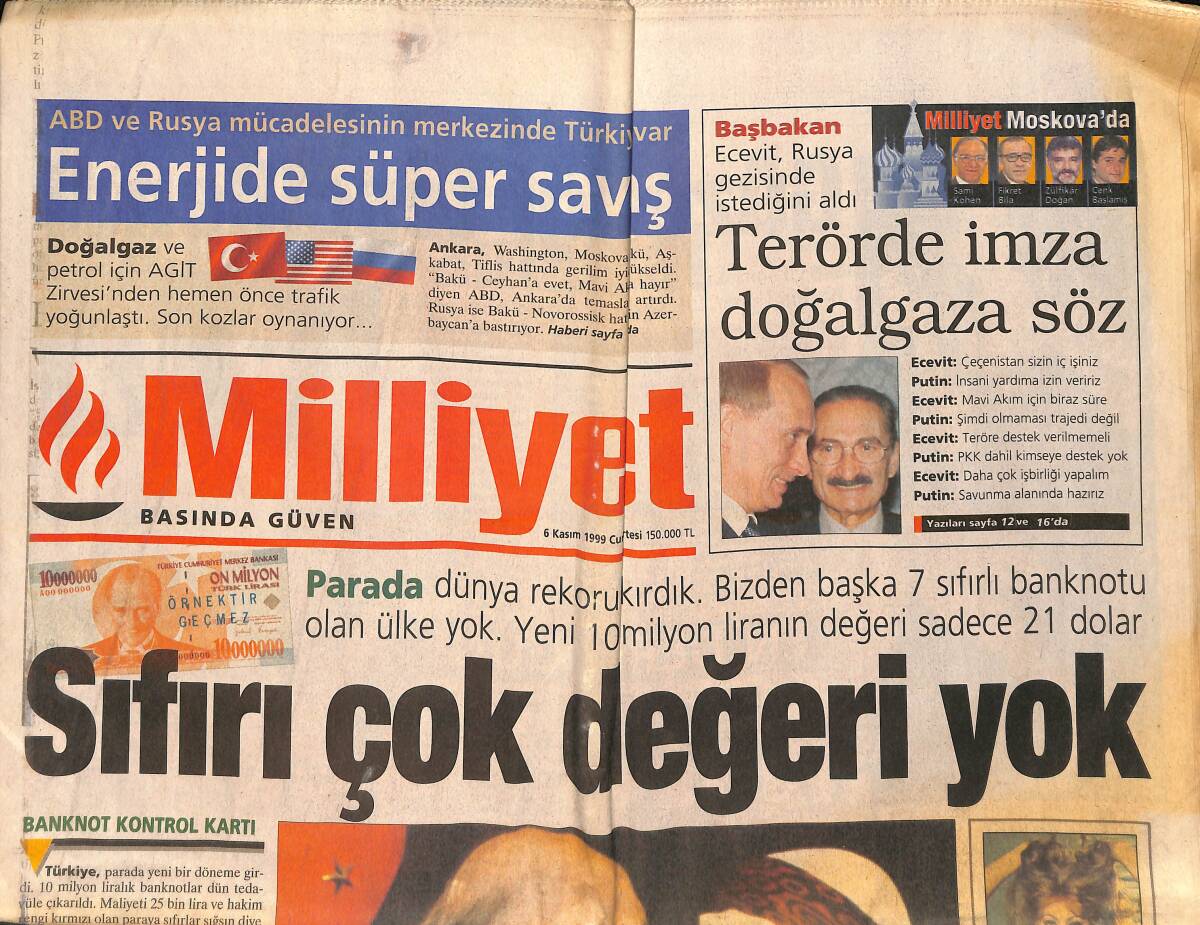 Milliyet Halk Gazetesi 6 Kasım 1999 - Sophia Loren'in Güzelliği Tescillendi - İbrahim Sezer'e Son Görev GZ154683 - 1