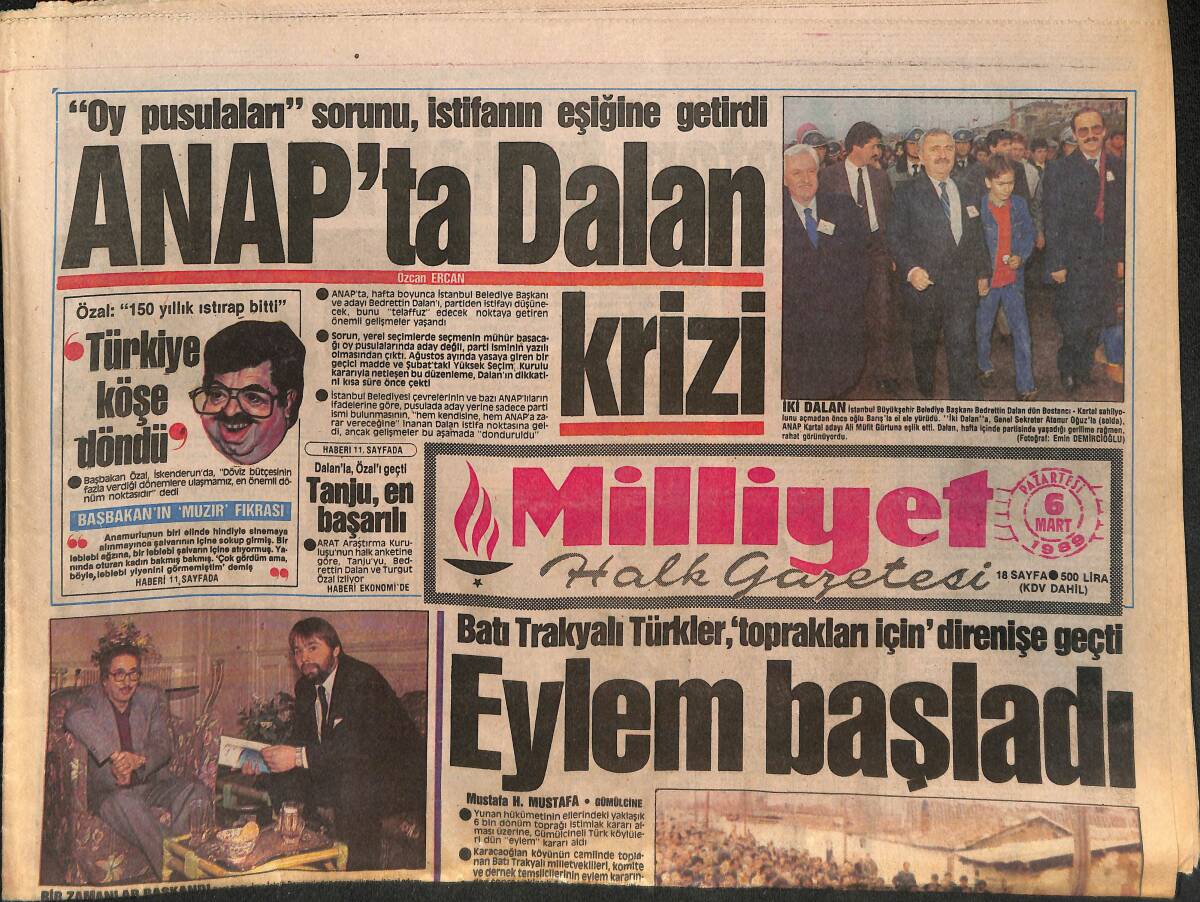 Milliyet Halk Gazetesi 6 Mart 1989 - İşte Fener , İşte Lider - ANAP'ta Dalan Krizi GZ133171 - 1