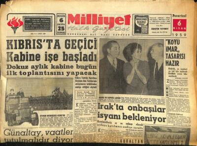Milliyet Halk Gazetesi 6 Nisan 1959 - Kıbrısta Geçici Kabine İşe Başladı GZ86421 - 1