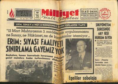 Milliyet Halk Gazetesi 6 Nisan 1972 - Boğaz Köprüsünü İlk Defa Bakan Geçti - Erim Siyasi Faaliyeti Sınırlama Gayemiz Yok GZ118766 - 1