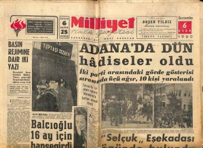 Milliyet Halk Gazetesi 6 Ocak 1960 - Zorlu , Rus Elçisi İle 1 Saat Görüştü - Adanada Dün Hadiseler Oldu GZ98172 - 1