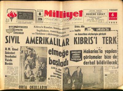 Milliyet Halk Gazetesi 6 Şubat 1964 - Sophia Lorenin En Büyük Arzusu Sahneye Çıkmak - Sivil Amerikalılar Kıbrısı Terk Etmeğe Başladı GZ121383 - 1