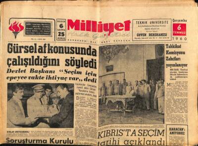 Milliyet Halk Gazetesi 6 Temmuz 1960 - Kıbrısta Seçim Tarihi Açıklandı - Türk Seramikçileri Bir Dernek Kurdu GZ92586 - 1