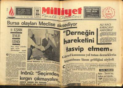 Milliyet Halk Gazetesi 6 Temmuz 1965 - Bursa Olayları Meclise Aksediyor GZ79128 - 1