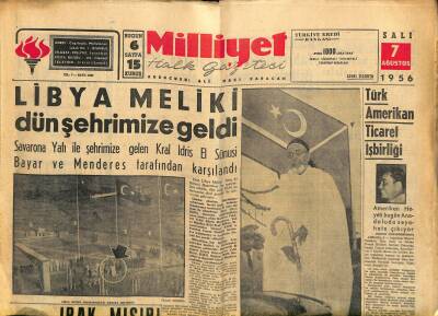 Milliyet Halk Gazetesi 7 Ağustos 1956 - Libya Meliki Dün Şehrimize Geldi GZ118309 - 1