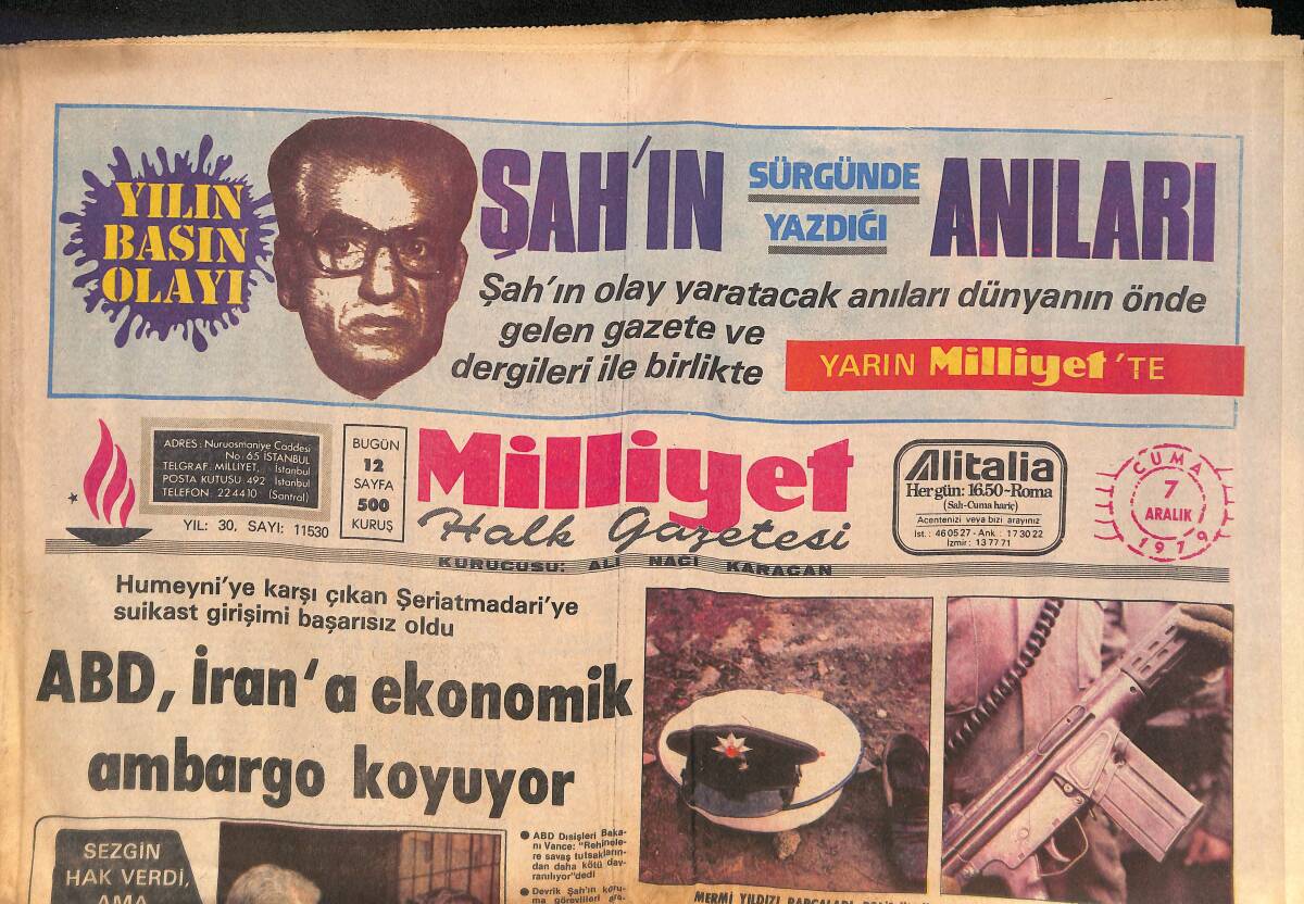 Milliyet Halk Gazetesi 7 Aralık 1979 - ABD, İran'a Ekonomik Ambargo Koyuyor - Türkeş, İçsavaşı Önlemek İçin İşbirliği Çağrısı Yaptı GZ132513 - 1