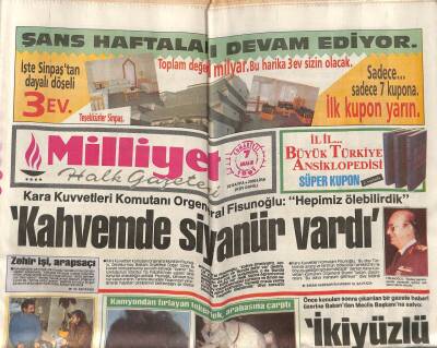 Milliyet Halk Gazetesi 7 Aralık 1991 - Kara Kuvvetleri Komutanı Org. Fisunoğlu Hepimiz Ölebilirdik GZ76686 - 1