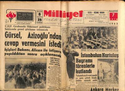 Milliyet Halk Gazetesi 7 Ekim 1963 - Gürsel , Azizoğlundan Cevap Vermesini İstedi GZ92852 - 1