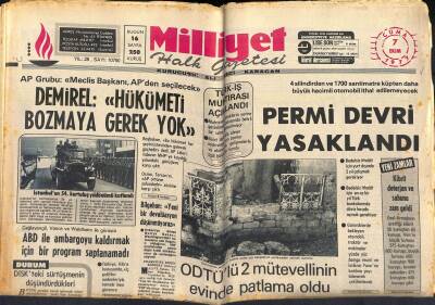 Milliyet Halk Gazetesi 7 Ekim 1977 - Permi Devri Yasaklandı - 1 Mayıs Sanıklarından 4ü Serbest Bırakıldı GZ118446 - 1