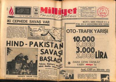 Milliyet Halk Gazetesi 7 Eylül 1965 - APye Hayat Pahalılığının Sebepleri Sorulacak - Hind-Pakistan Savaşı Başladı GZ117805 - 1
