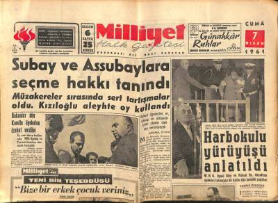 Milliyet Halk Gazetesi 7 Nisan 1961 - Eichmann Hayfadan Kudüse Getirildi - Harbokulu Yürüyüşü Anlatıldı GZ92687 - 1