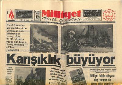 Milliyet Halk Gazetesi 7 Nisan 1968 - Washington Harap Oldu , 20 Ölü , Yüzlerce Yaralı Var GZ118804 - 1