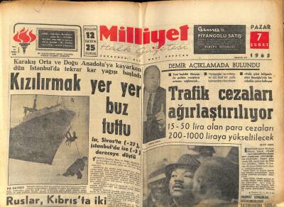Milliyet Halk Gazetesi 7 Şubat 1965 - Kızılırmak Yer Yer Buz Tuttu - Ruslar , Kıbrısta İki Ayrı Cemaat Tanıyor GZ121395 - 1