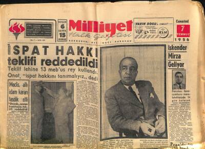 Milliyet Halk Gazetesi 7 Temmuz 1956 - İngiltere , Kıbrıs Planından Vazgeçti - İskender Mirza Geliyor GZ118258 - 1
