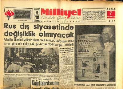 Milliyet Halk Gazetesi 7 Temmuz 1957 - Diana Dors İtalyada - Rus Dış Siyasetinde Değişiklik Olmıyacak GZ117847 - 1