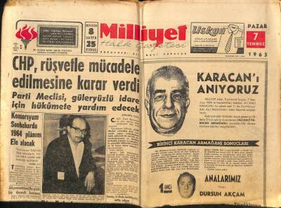 Milliyet Halk Gazetesi 7 Temmuz 1963 - CHP , Rüşvetle Mücadele Edilmesine Karar Verdi GZ92789 - 1