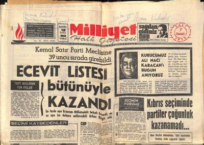 Milliyet Halk Gazetesi 7 Temmuz 1970 - Kemal Satır Parti Meclisine 39. Sırada Girebildi GZ92636 - 1