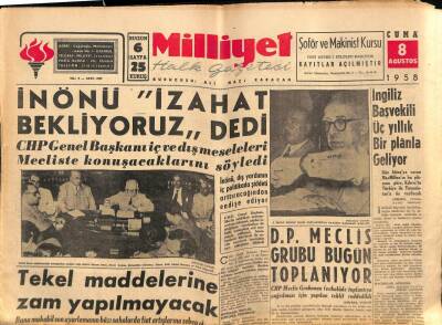 Milliyet Halk Gazetesi 8 Ağustos 1958 - Faysalın Katilleri Tevkif Edildiler GZ88742 - 1