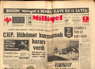 Milliyet Halk Gazetesi 8 Aralık 1963 - CHP , Hükümet Kurmamak Kararı Verdi GZ91603 - 1