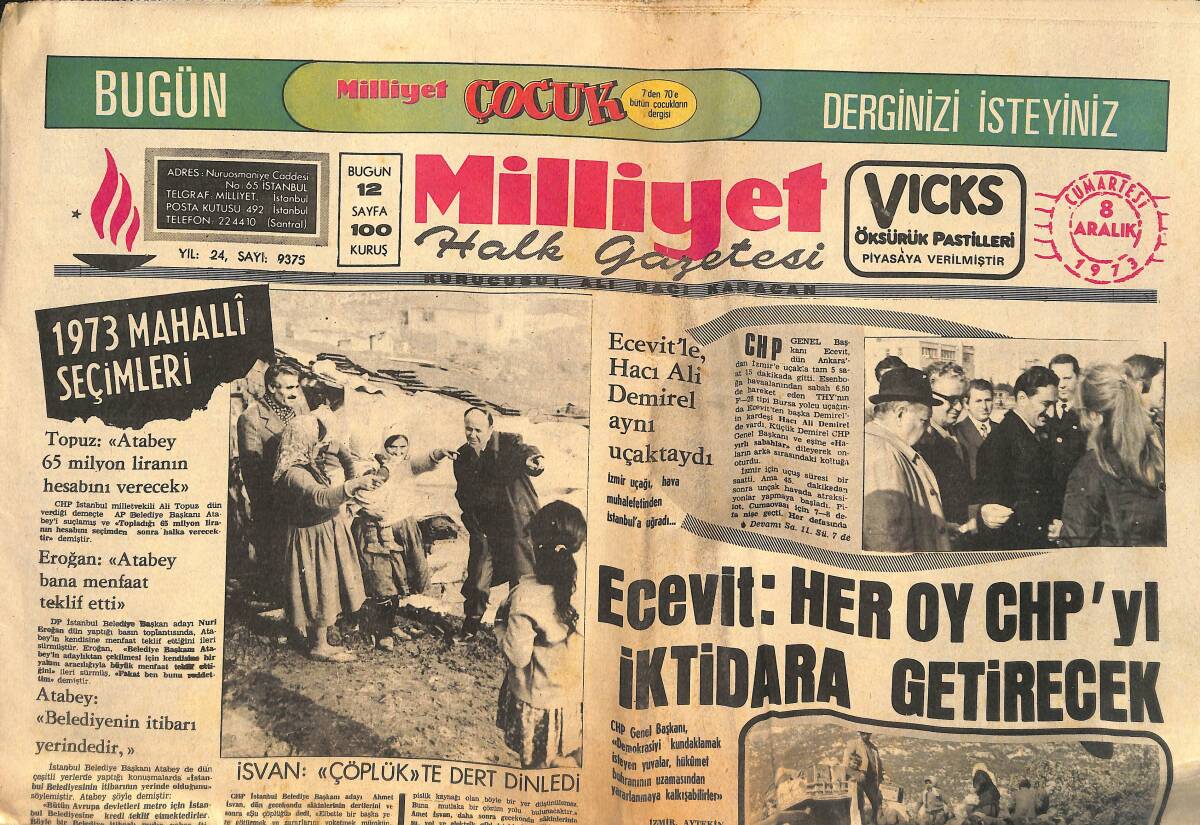 Milliyet Halk Gazetesi 8 Aralık 1973 - Çetin Altan İzinli Çıktığı Gün 2 Yıla Mahkum Oldu - Pakistan'da 40 Bin Tutuklu Affedildi GZ134129 - 1