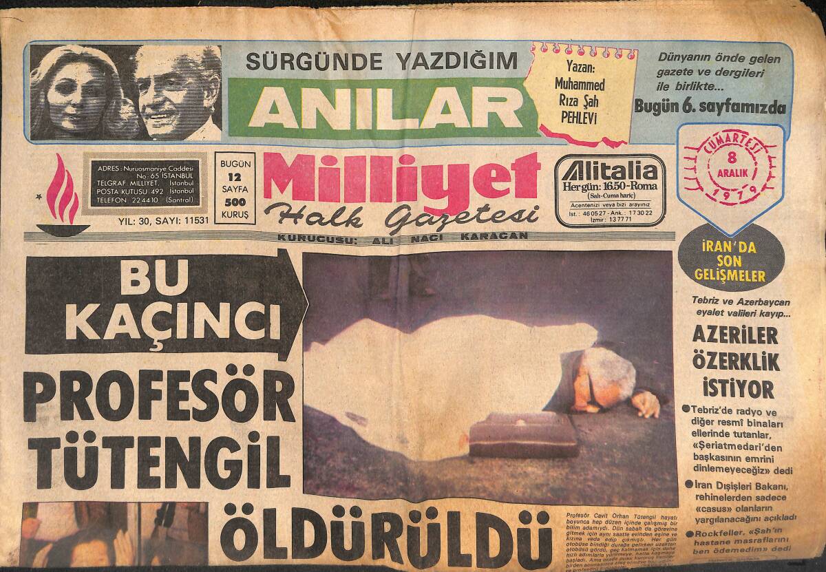 Milliyet Halk Gazetesi 8 Aralık 1979 - Profesör Tütengil Öldürüldü - Romen Tankerinde Yeni Patlama Olup Olmayacağı Araştırılıyor GZ134651 - 1