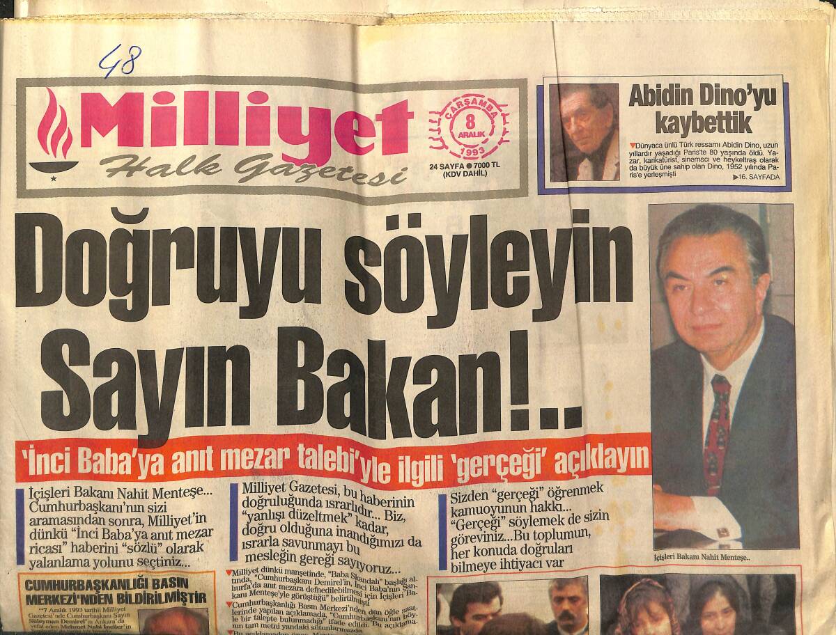 Milliyet Halk Gazetesi 8 Aralık 1993 - Yürekler Galatasaray İçin Atıyor: S. Moskova - Galatasaray - Seda Sayan'dan Müzik GZ153063 - 1