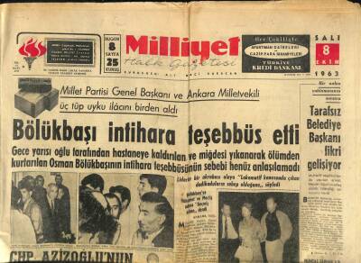 Milliyet Halk Gazetesi 8 Ekim 1963 - Bölükbaşı İntihara Teşebbüs Etti GZ113847 - 1