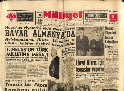 Milliyet Halk Gazetesi 8 Mayıs 1958 - T. Heussun Türk Milletine Mesajı GZ76108 - 1