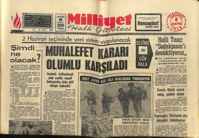 Milliyet Halk Gazetesi 8 Mayıs 1968 - 2 Haziran Sisteminde Yeni Sistem Uygulanacak GZ76136 - 1