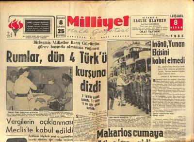 Milliyet Halk Gazetesi 8 Nisan 1964 - Filiz Akın Gizlice Evlendi - İnönü , Yunan Elçisini Kabul Etmedi GZ118317 - 1