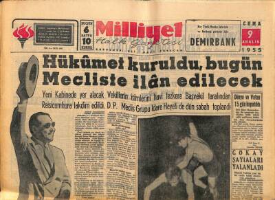Milliyet Halk Gazetesi 9 Aralık 1955 - Hükümet Kuruldu , Bugün Mecliste İlan Edilecek GZ93577 - 1