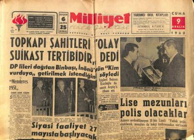 Milliyet Halk Gazetesi 9 Aralık 1960 - Topkapı Şahitleri Olay Suikast Tertibidir dedi GZ81281 - 1