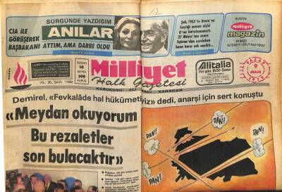 Milliyet Halk Gazetesi 9 Aralık 1979 - Demirel , Fevkalade Hal Hükümetiyiz dedi , Anarşi için Ser Konuştu GZ70485 - 2
