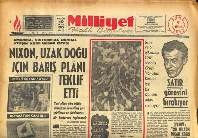 Milliyet Halk Gazetesi 9 Ekim 1970 - Nıxon , Uzak Doğu İçin Barış Planı Teklif Etti GZ86458 - 1