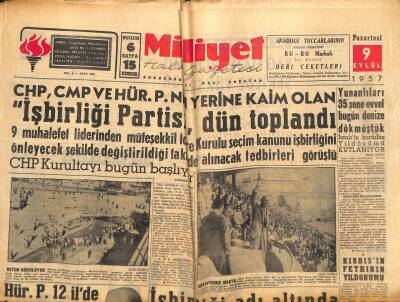 Milliyet Halk Gazetesi 9 Eylül 1957 - Grivas Kıbrıs Türklerini Tehdit Ediyor GZ117770 - 1