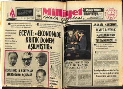 Milliyet Halk Gazetesi 9 Haziran 1974 - Anayasa Mahkemesi , Devlet Güvenlik Mahkemelerinin Yetkisini Daralttı GZ79144 - 1