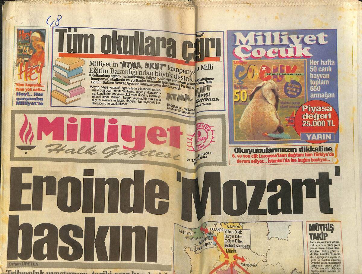 Milliyet Halk Gazetesi 9 Haziran 1994 - Ayşegül Nadir'e Terör Soruları - Rüştü Sarı Lacivertlilerle Sözleşme İmzaladı GZ152879 - 1