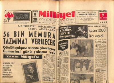 Milliyet Halk Gazetesi 9 Kasım 1963 - Kennedy , Atatürk İçin Bir Mesaj Gönderdi - Rusya , Türkiye İle İyi Münasebet İstiyor GZ118546 - 1