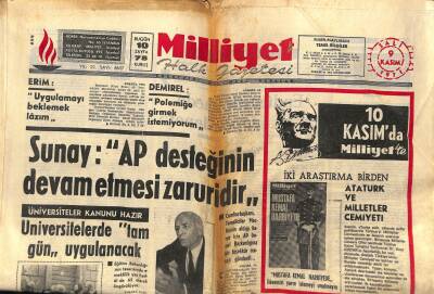 Milliyet Halk Gazetesi 9 Kasım 1971 - Sunay AP Desteğinin Devam Etmesi Zaruridir GZ117628 - 1
