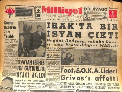 Milliyet Halk Gazetesi 9 Mart 1959 - Iraka Bir İsyan Çıktı GZ86088 - 1