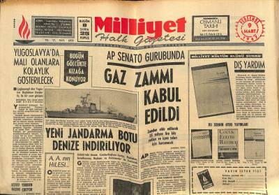 Milliyet Halk Gazetesi 9 Mart 1967 - Yeni Jandarma Botu Denize İndiriliyor GZ88481 - 1