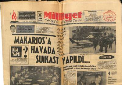 Milliyet Halk Gazetesi 9 Mart 1970 - Makariosa Havada Suikast Yapıldı GZ79113 - 1