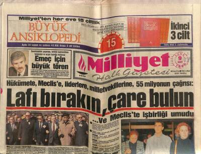 Milliyet Halk Gazetesi 9 Mart 1990 - Hükümete , Meclise , Liderlere , Milletvekillerine , 55 Milyonun Çağrısı GZ76677 - 1