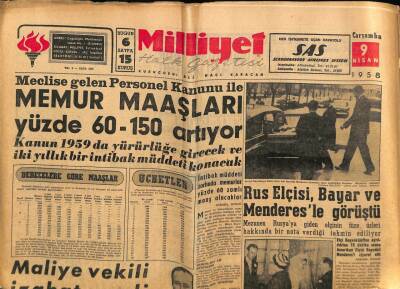 Milliyet Halk Gazetesi 9 Nisan 1958 - Rus Elçisi , Bayar Ve Menderesle Görüştü GZ74560 - 1