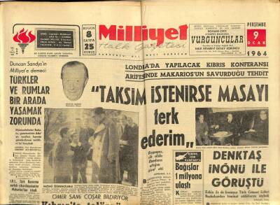 Milliyet Halk Gazetesi 9 Ocak 1964 - İngiliz Askerleri Kıbrıstan 2 Ay Sonra Çekilecek GZ91557 - 1